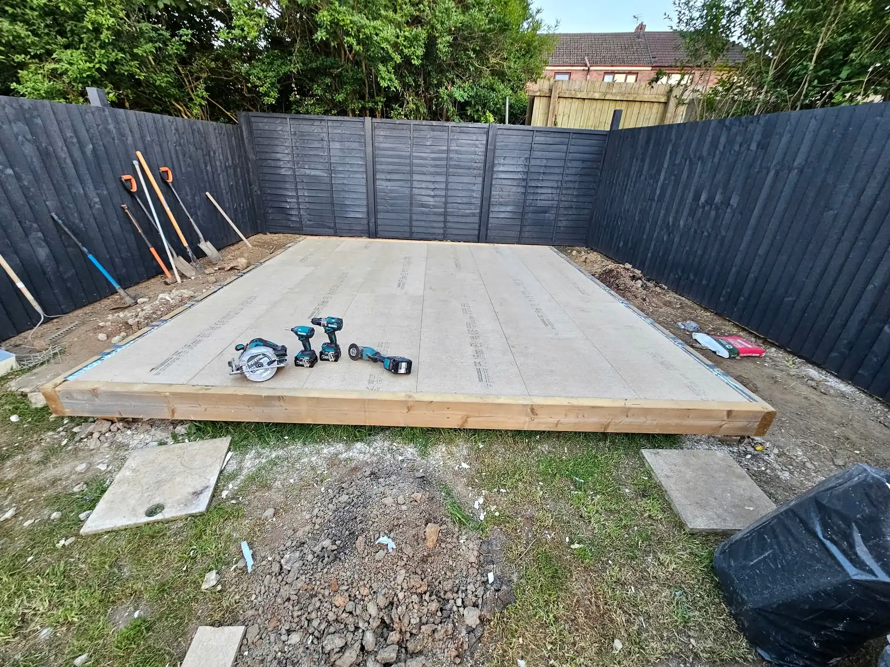 Floor boarded over the frame
